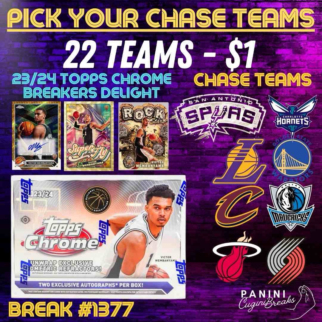 BREAK 1378 - 23/24 TOPPS CHROME BREAKERS DELIGHT!!  PICK YOUR CHASE TEAM!! 22 TEAMS - $1 IN WHATSAPP!