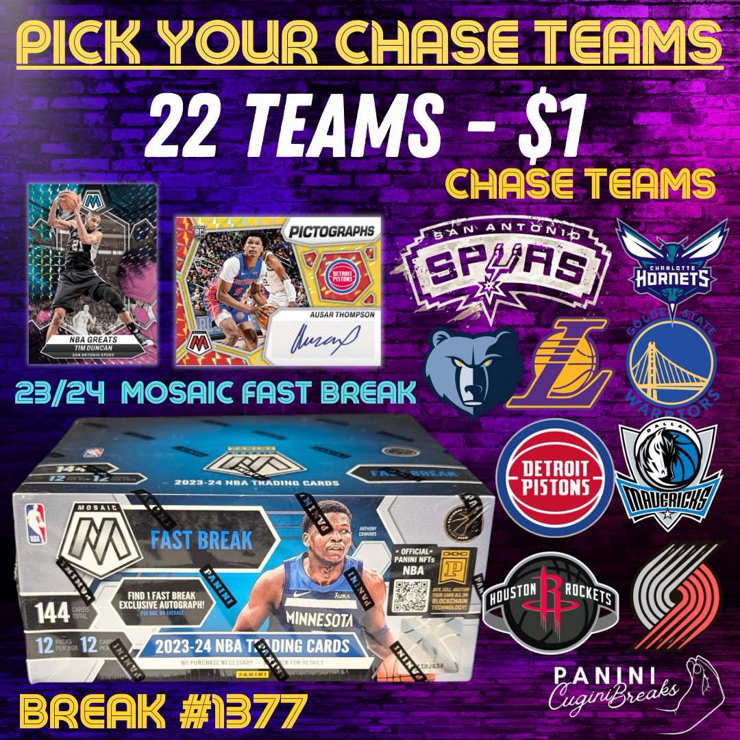 BREAK #1377- 23/24 MOSAIC FAST BREAK!! PICK YOUR CHASE TEAM!! 21 TEAMS - $1!!