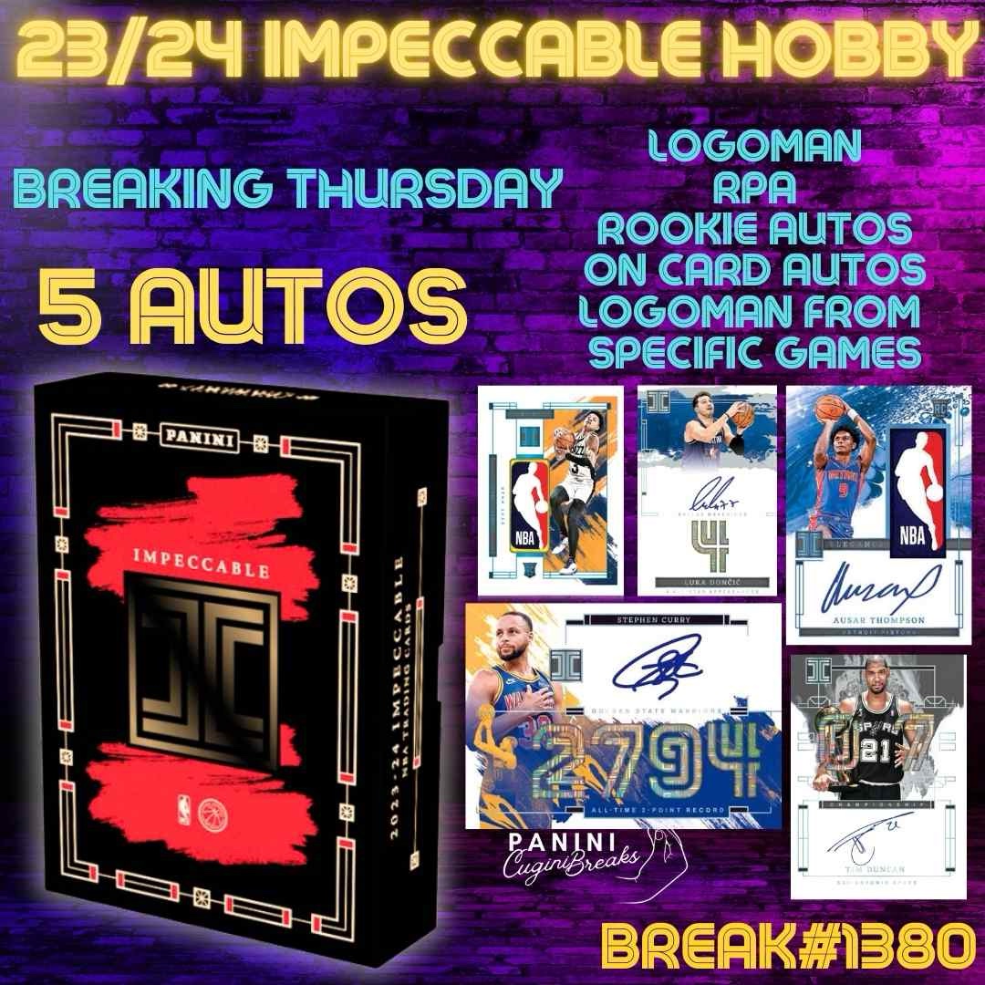 BREAK #1387- PRE RELEASE PRICES!! 23/24 IMPECCABLE HOBBY!! PICK YOUR TEAMS!! LOGOMAN CHASE!!