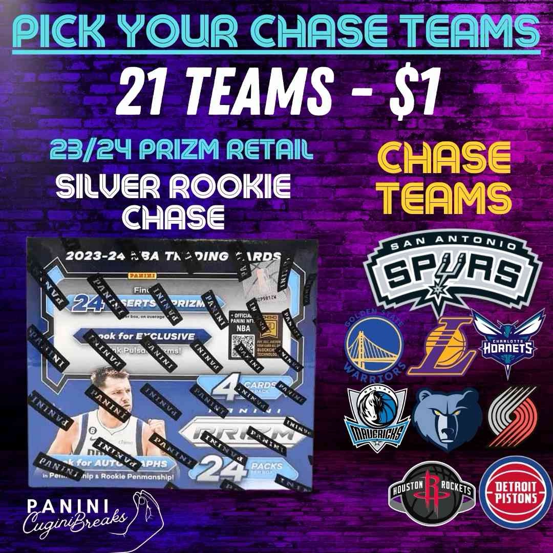 BREAK #1408- 23/24 PRIZM RETAIL!! SILVER ROOKIE CHASE!! PICK YOUR CHASE TEAM!! 21 TEAMS - $1!!